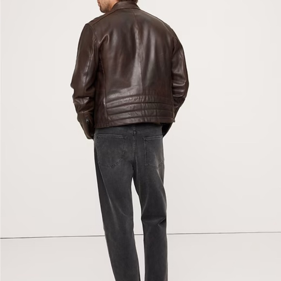 NWT Banana Republic Moto Espresso LEATHER BIKER JACKET - Picture 3 of 9